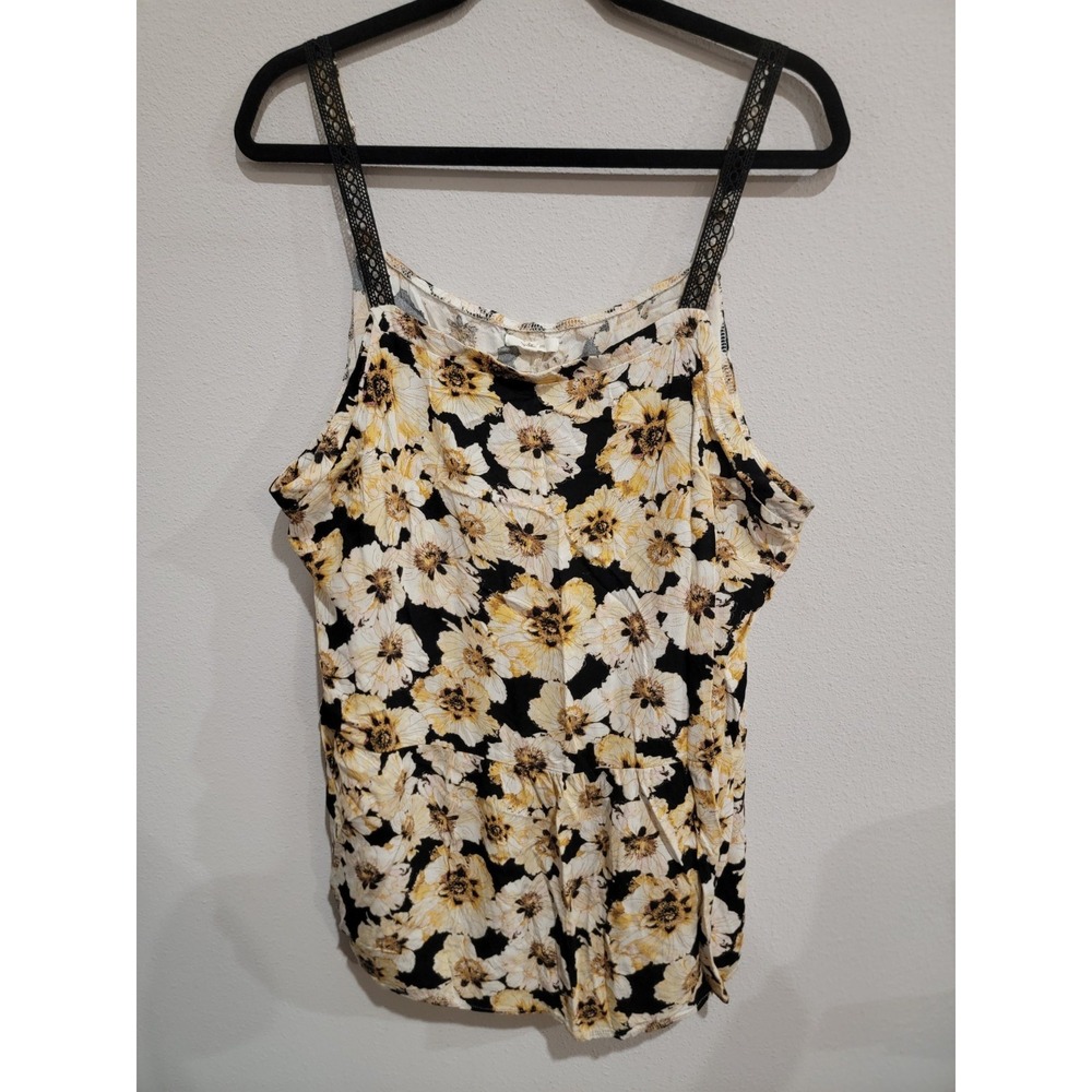 Maurices Womens Plus 3X Peplum Tank Top Floral Print Lace Spaghetti Strap